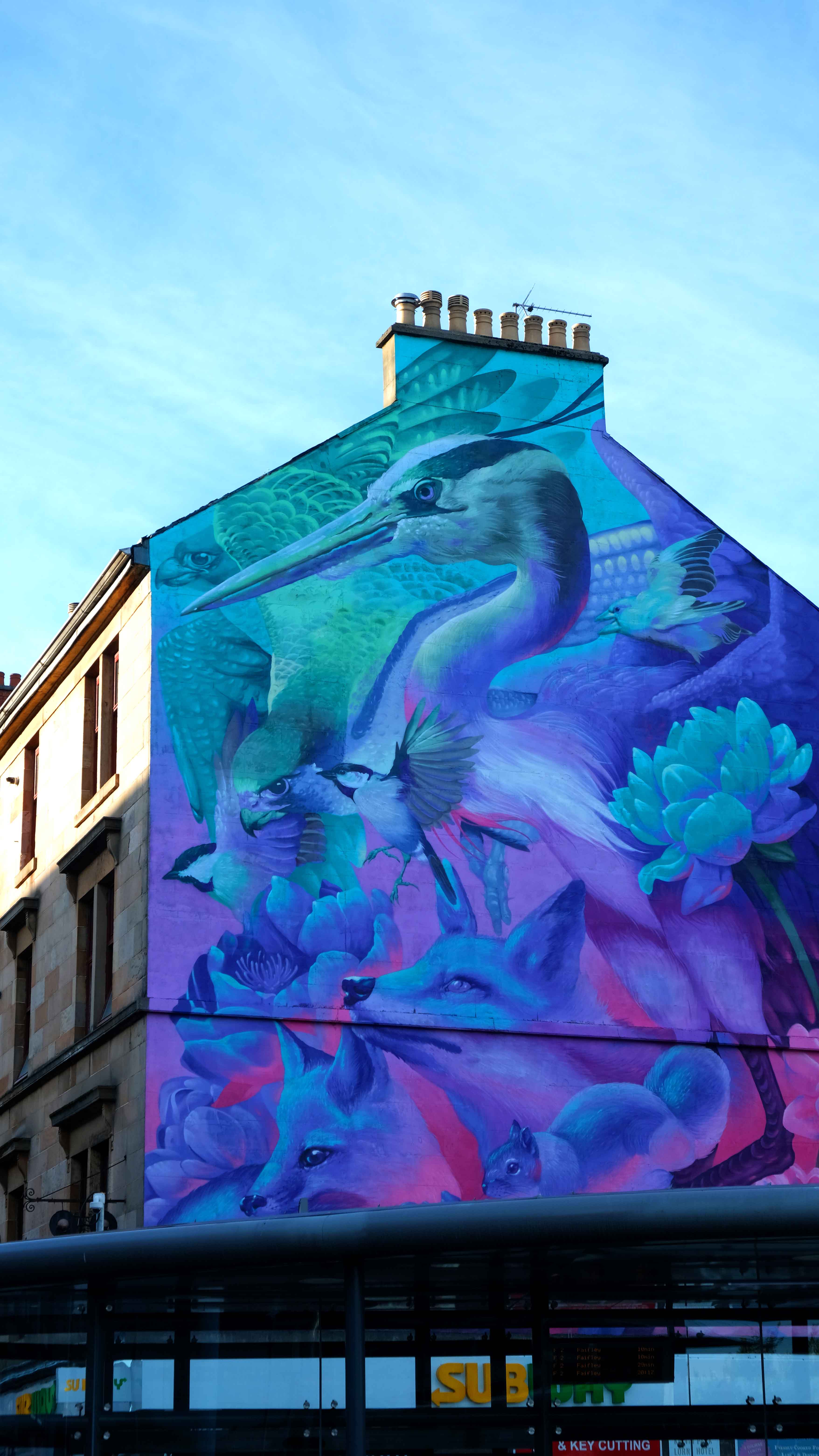 Heron mural, gable end building, Partick, Glasgow, Mark Worst