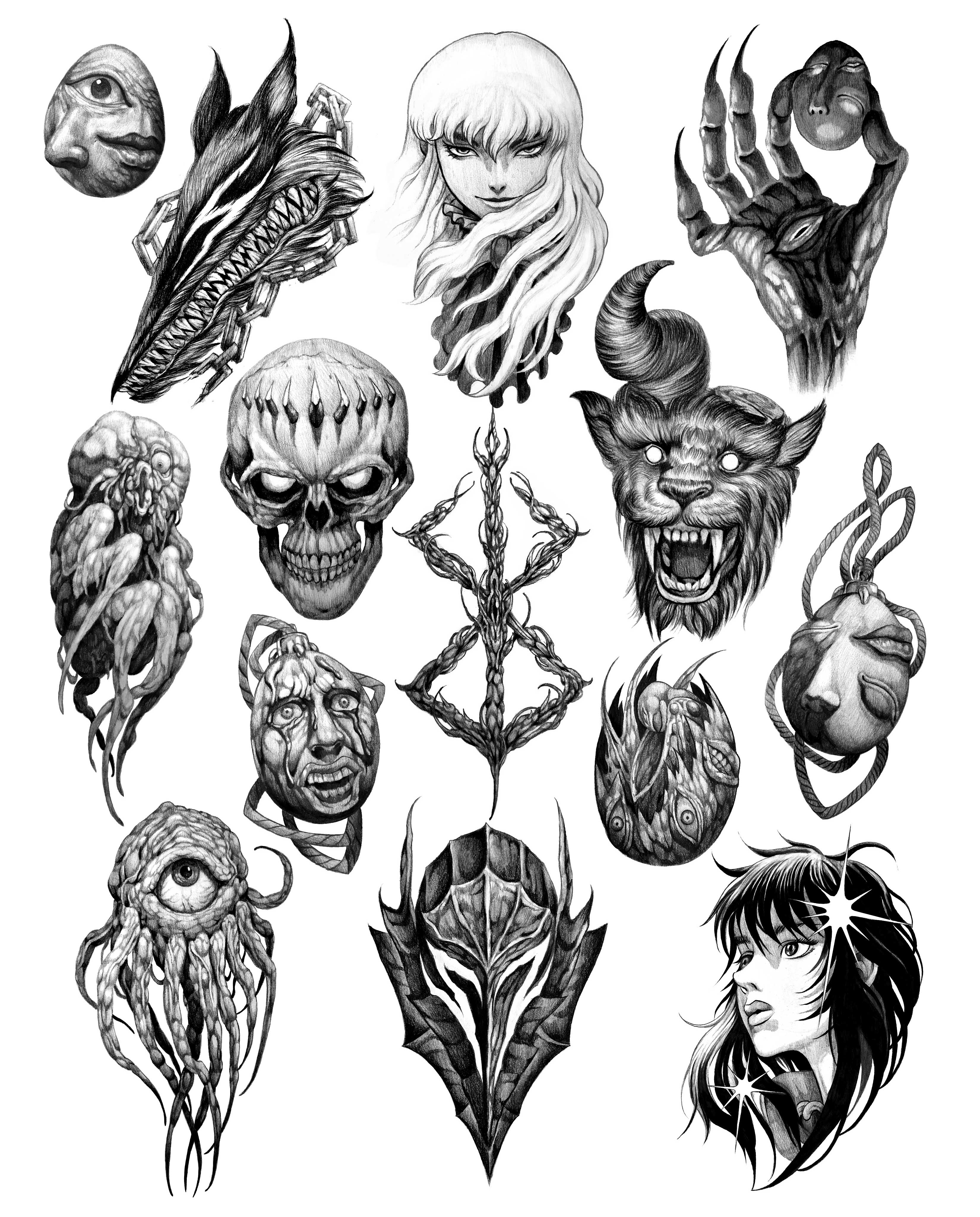 Berserk Flash Sheet, original tattoo flash design available by Mark Worst