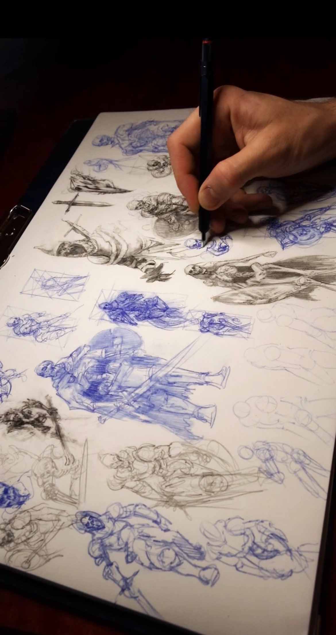 Freehand sketch development, character studies, Mark Worst