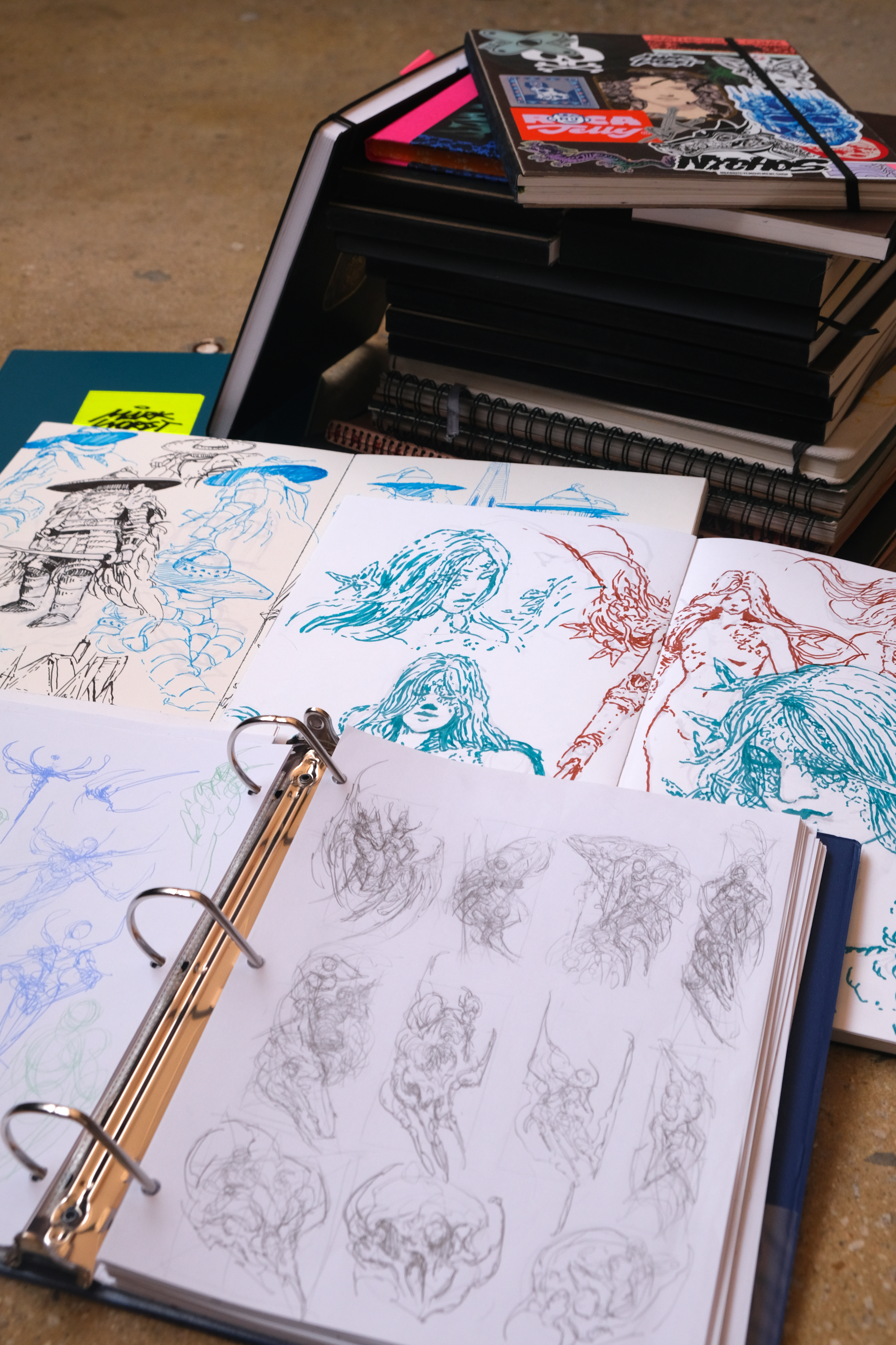 Sketchbooks with character studies, Mark Worst