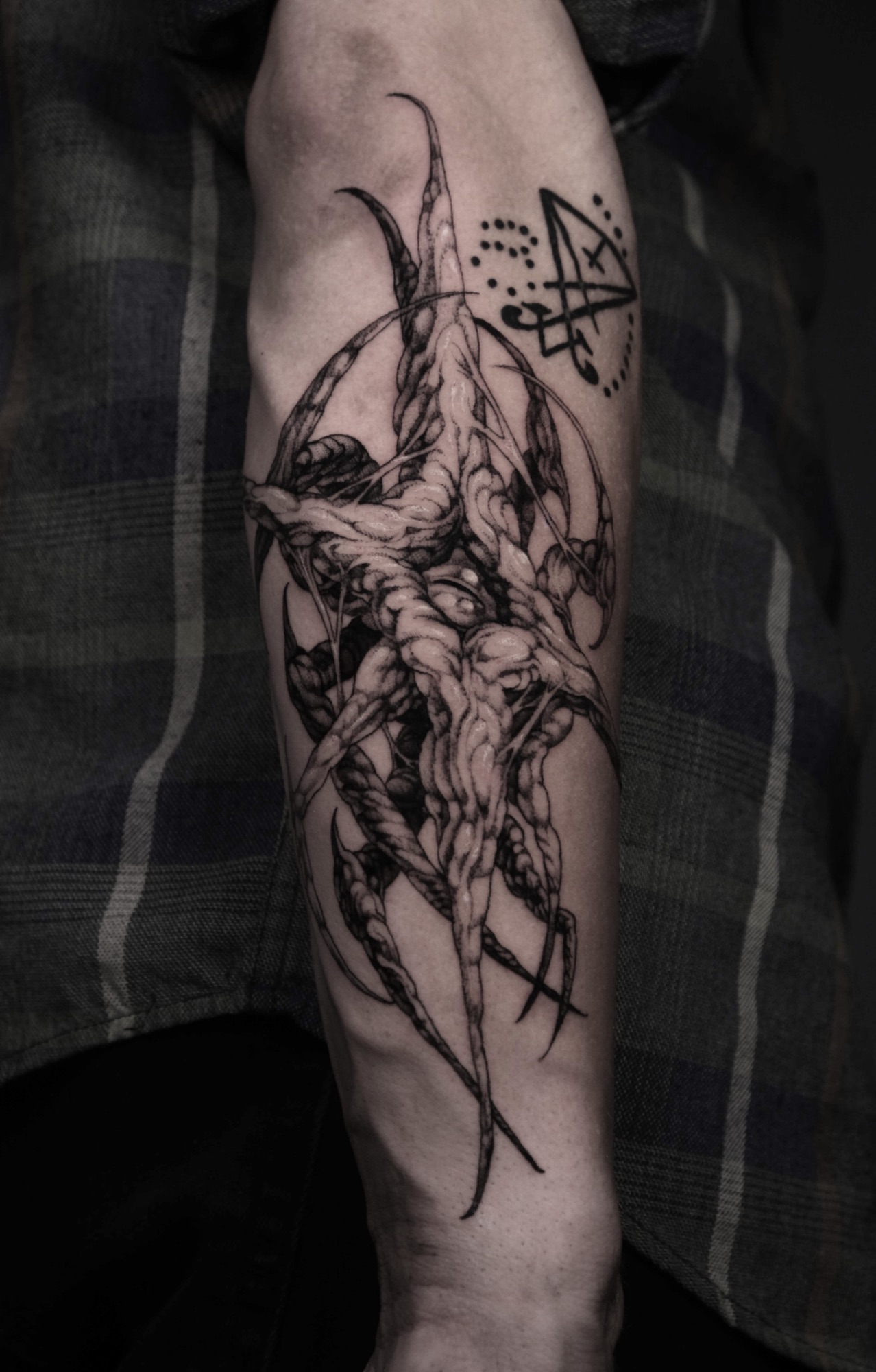 Dark Abstract, Dark Fantasy tattoo by Mark Worst, freehand dark fantasy style, Los Angeles