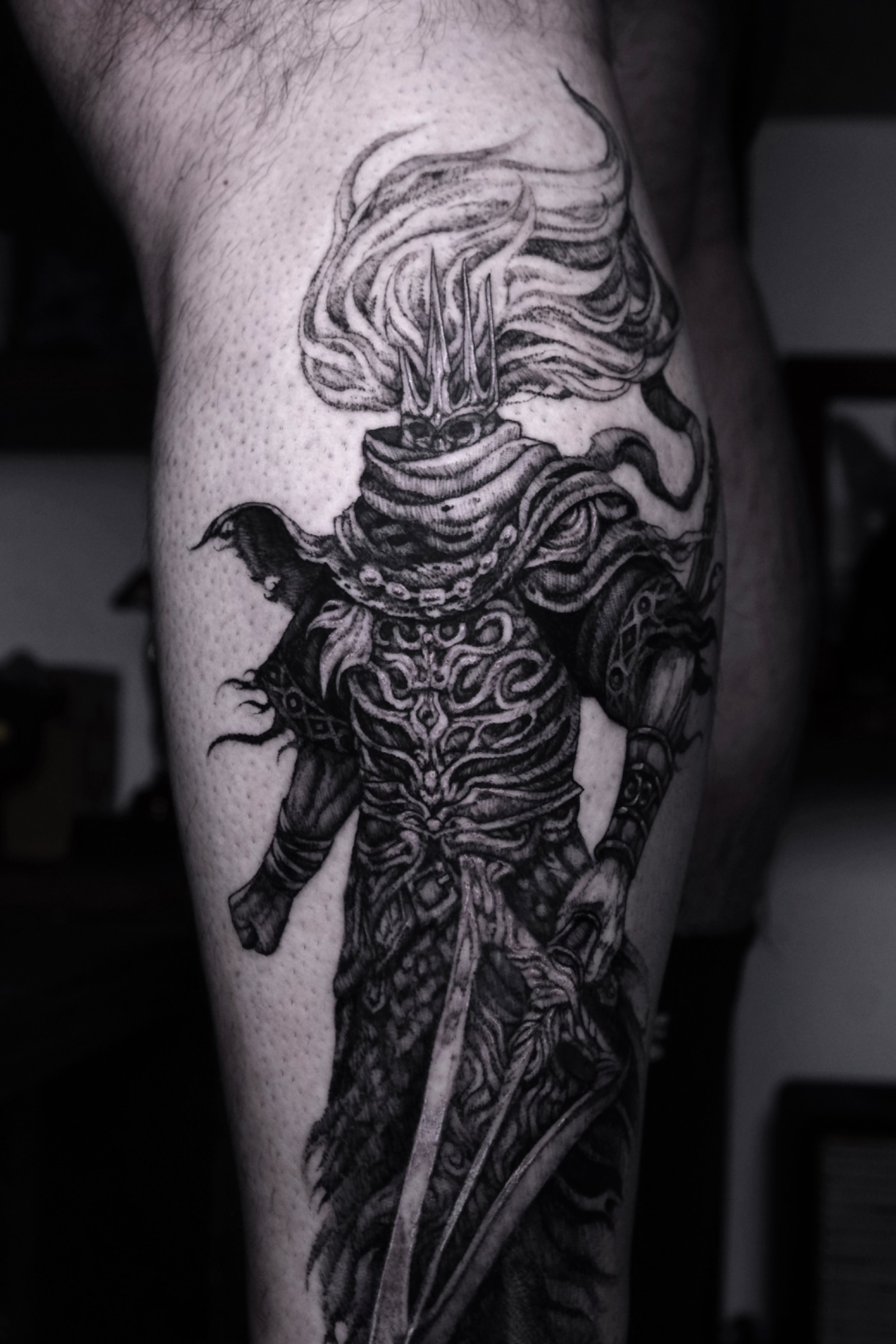 Dark Souls Study, Dark Souls tattoo by Mark Worst, freehand dark fantasy style, Los Angeles