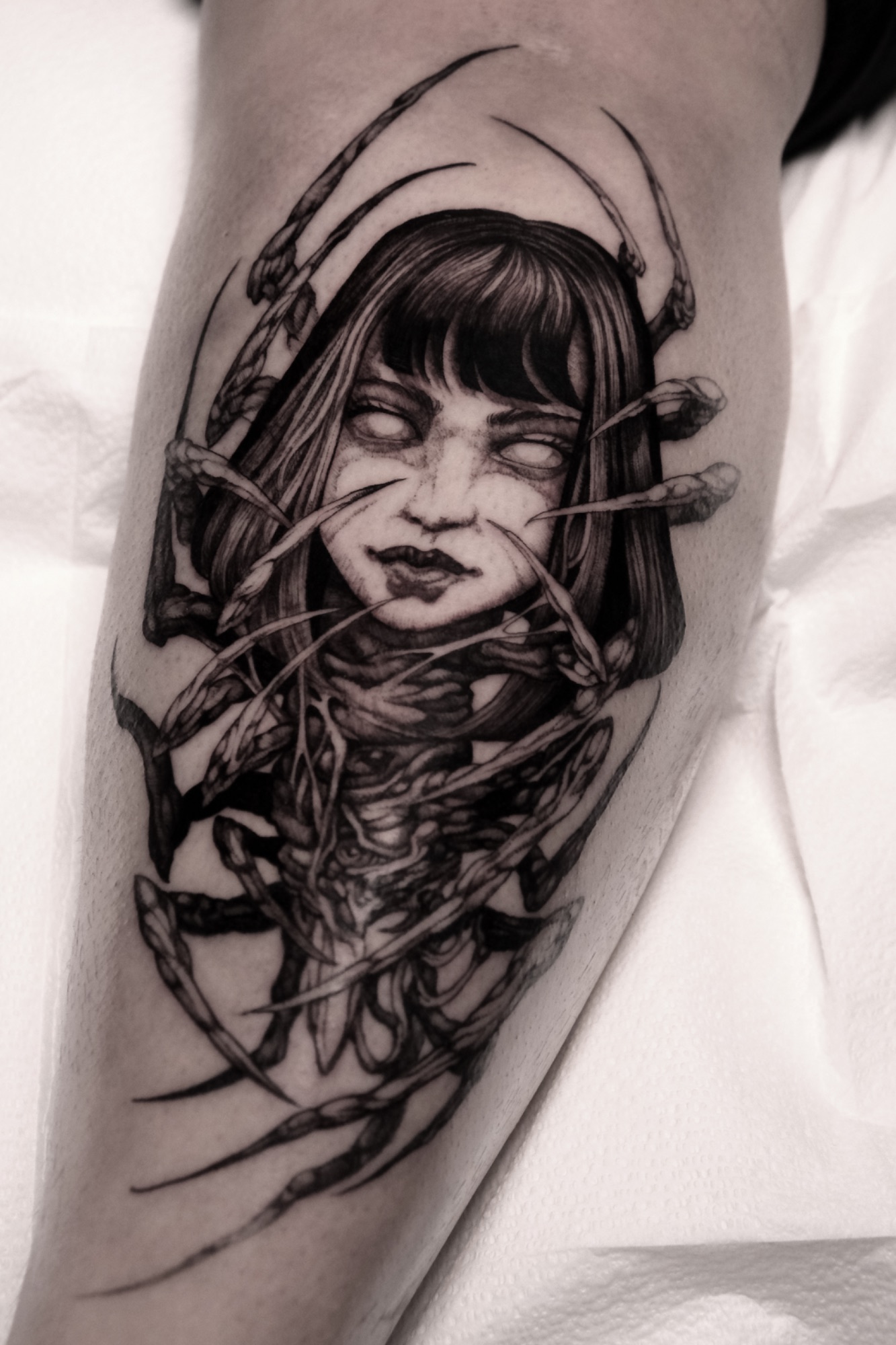 Demon Girl, Dark Fantasy tattoo by Mark Worst, freehand dark fantasy style, Los Angeles