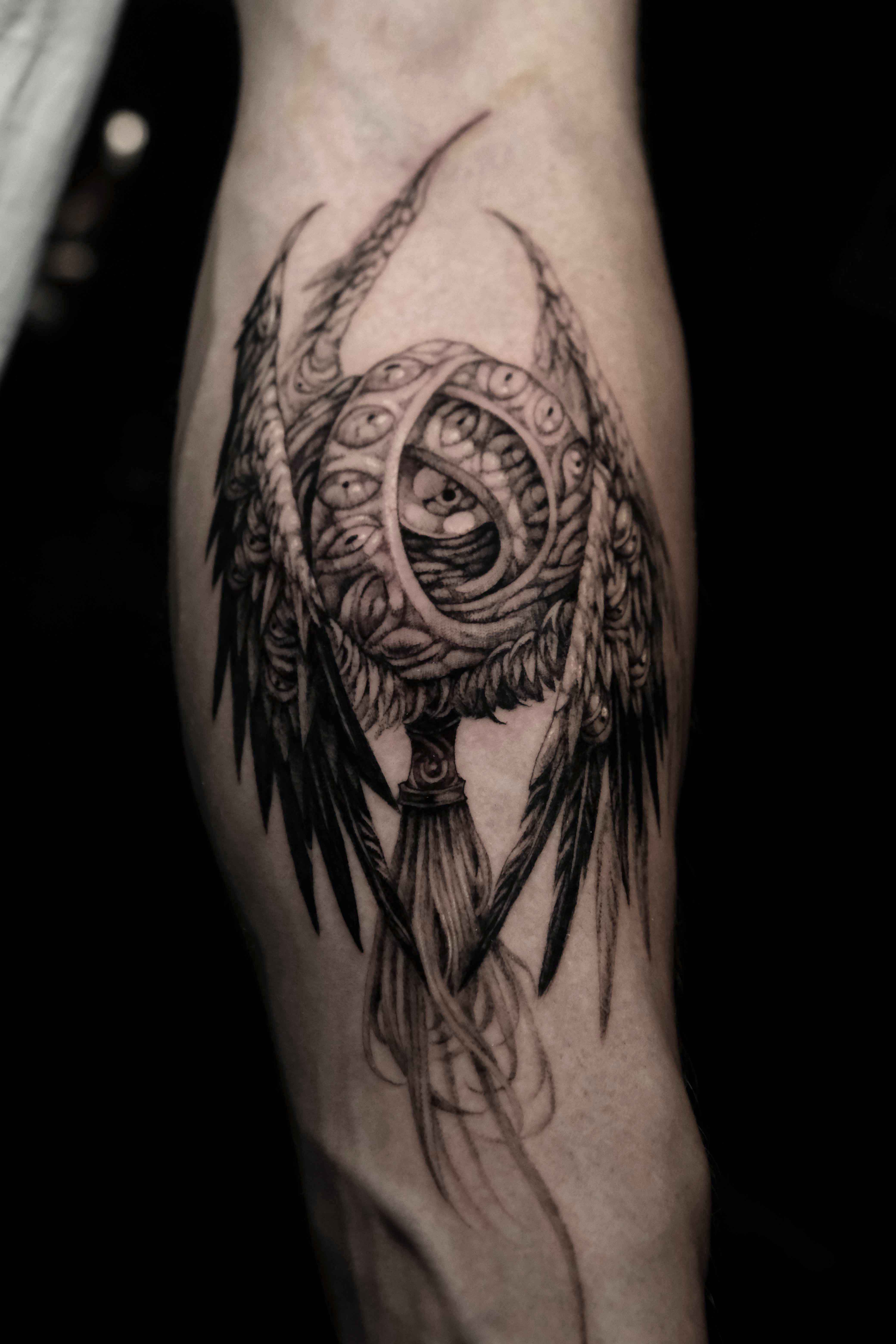 Seraphim, Dark Fantasy tattoo by Mark Worst, freehand dark fantasy style, Los Angeles