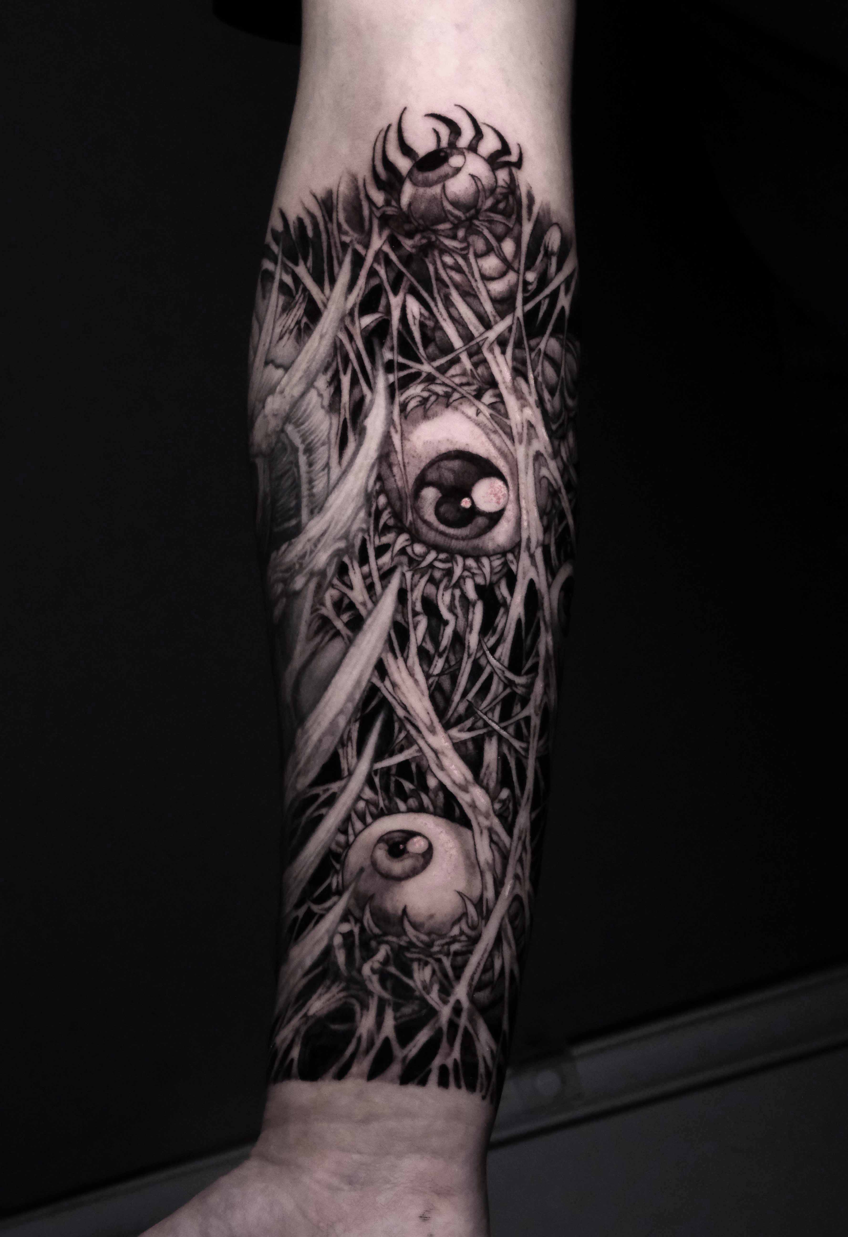 Three Eyes, Dark Fantasy tattoo by Mark Worst, freehand dark fantasy style, Los Angeles